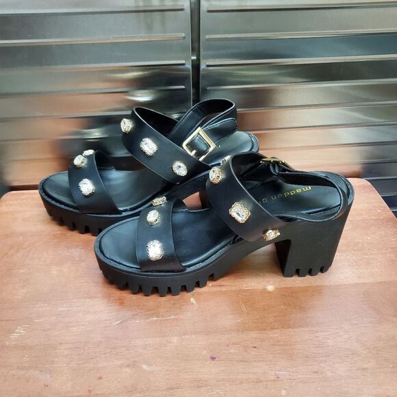 Madden Girl Storrm Black Platform Jeweled Heel Sandals 7.5 M - Picture 4 of 15